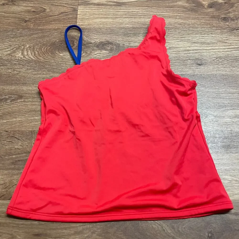 Lands End Girls Solid Red Blue Scalloped Tankini Swim Top Size 16